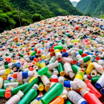 **Image:** Mountains of colorful recycled plastic bottles being processed at a recycling plant in Thailand. Focus on the scale and the environmental impact.
