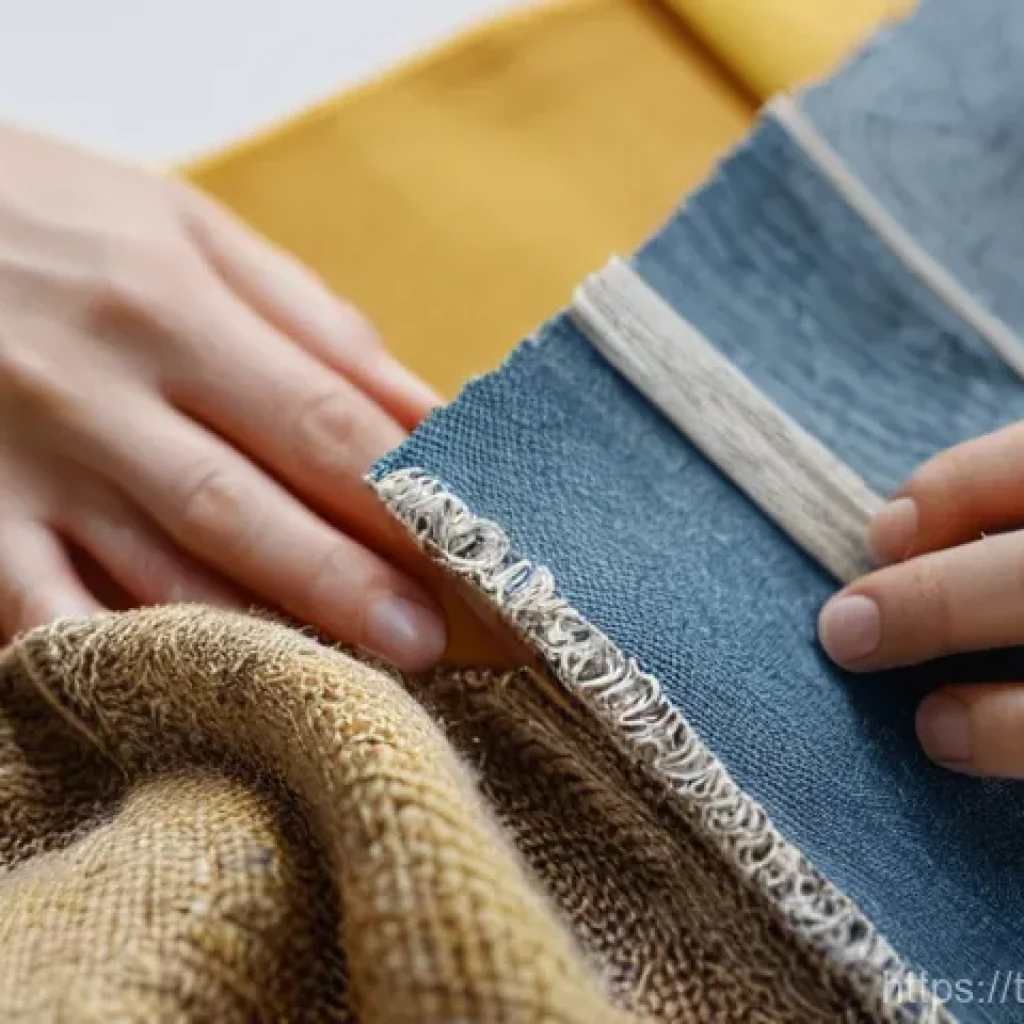 재생 섬유 활용을 위한 디자인 원칙 - **Prompt 1: Sustainable Textile Transformation**
"A close-up, warm-toned, and brightly lit studi...